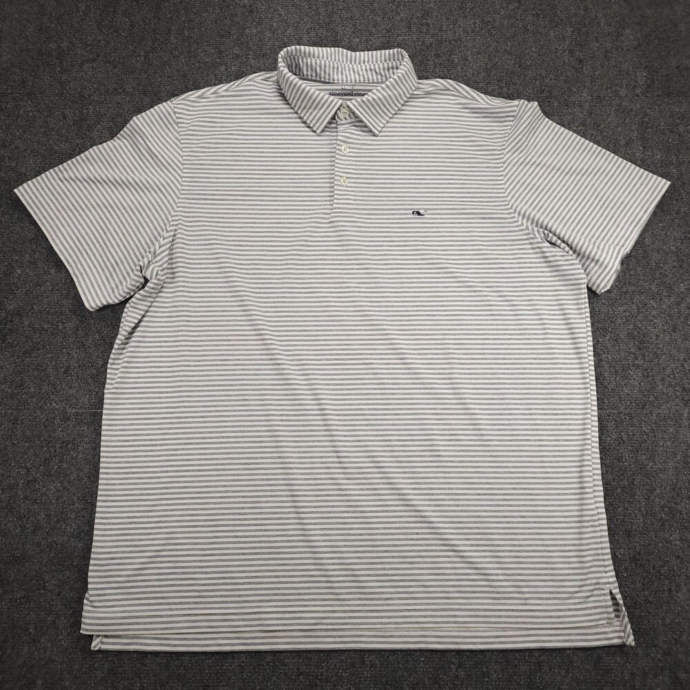 Vineyard Vines Performance Striped Polo Shirt Sz XL White/Gray
